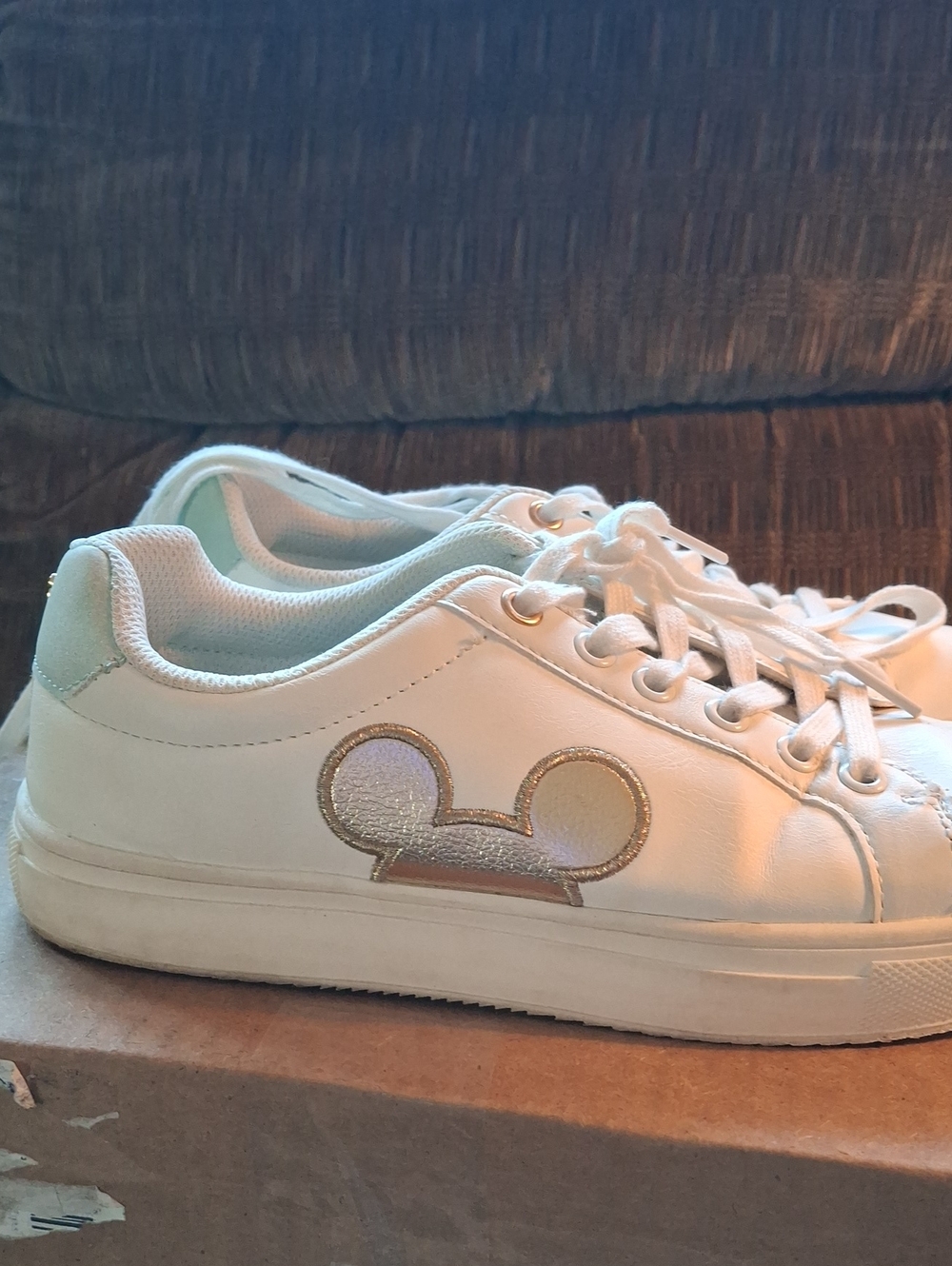 Women's White Athletic Sneakers with Gold Accent
